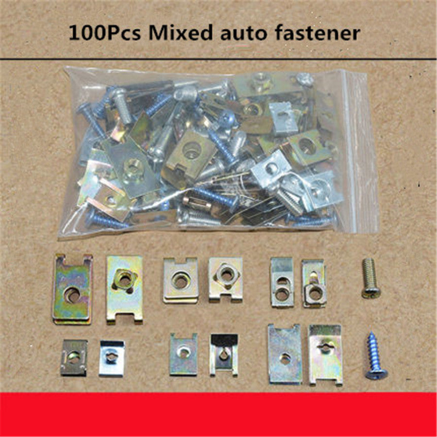 100 x Mixed U Type Metal Clips Car Body Panel Bumper Fixed Fender Fastener Screw