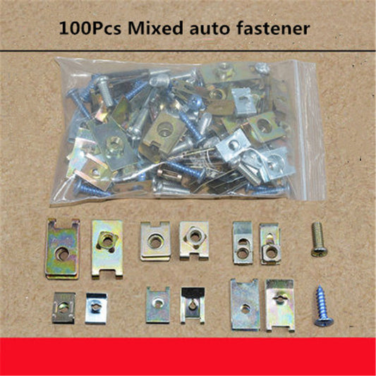 100 x Mixed U Type Metal Clips Car Body Panel Bumper Fixed Fender Fastener Screw