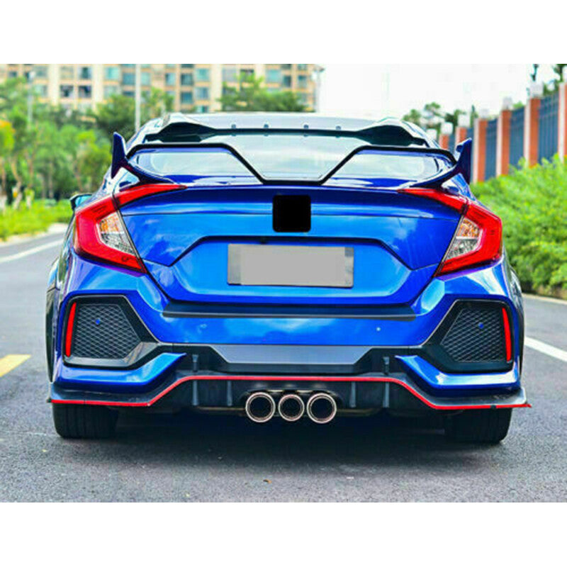 for Honda for Civic 2016-2021 Blue+black Rear Spoiler Tail Trunk Lip Wing Gull wing