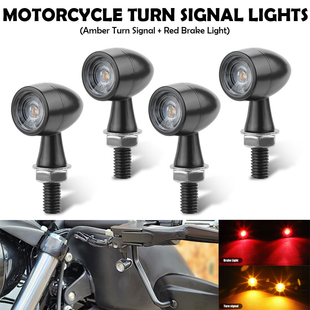 4-Piece Universal Motorcycle Turn Signal Flashing Brake Light Set for Bobber Cafe Racer