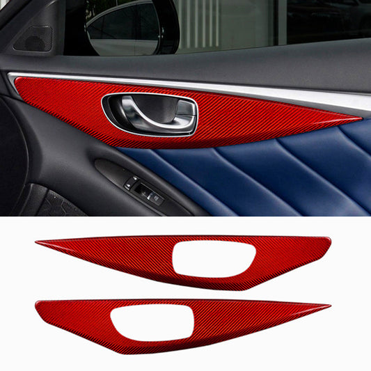 Red REAL Carbon Fiber Front Inner Door Panel Cover for INFINITI Q50 2014-2023 B n