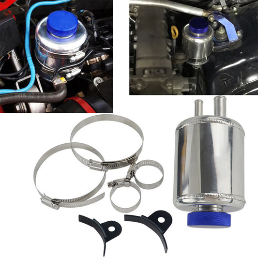 Car Aluminum Racing Power Steering Fluid Reservoir Tank w/Clamps US Parts v