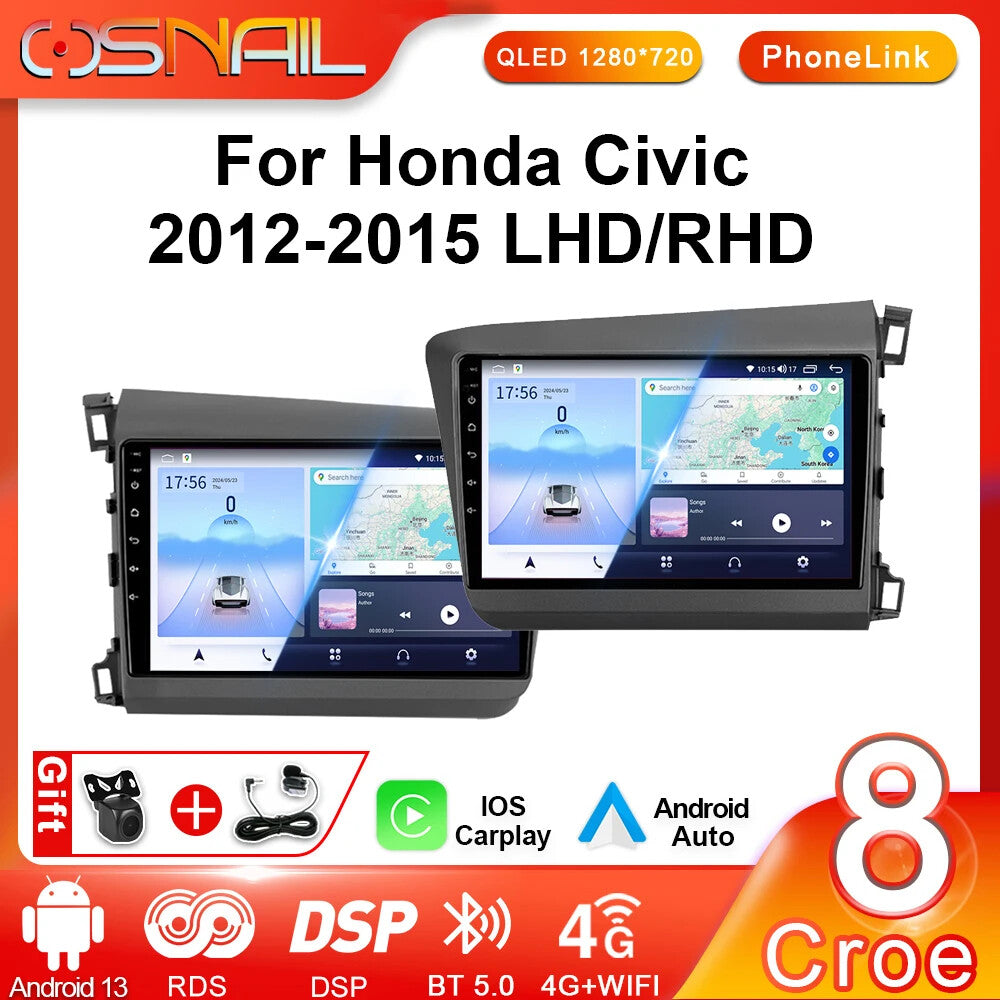 for Honda for Civic CarPlay Car Radio Stereo Multimedia Video Player GPS DSP Android