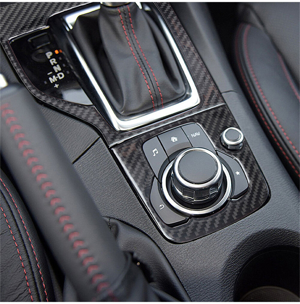 2¡ÁCarbon Fiber Central Control Gear Shift Panel Trim for Mazda 3 Axela 2014-2016