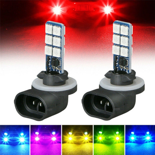 2x 881 5050 RGB 12SMD LED Car Headlight Fog Light Lamp Bulb + Remote Control New n