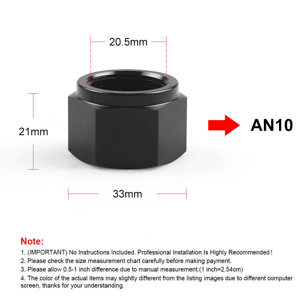1-Pack Black - 10 Female Head AN Speaker Accessories Cap 10 AN Block Aluminum