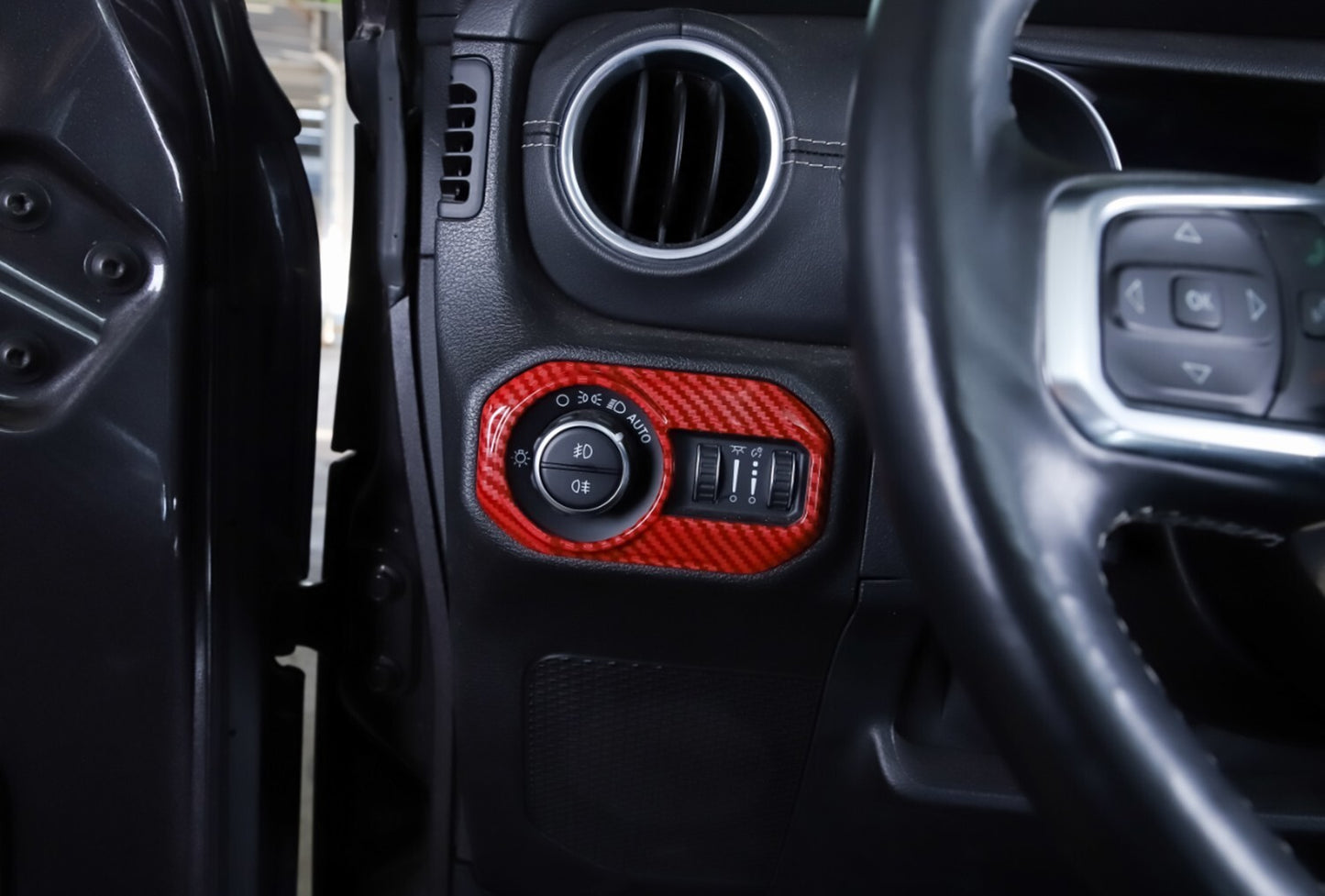Red Carbon for Jeep for Wrangler JL JT 2018+ Headlight Lamp Switch Button Cover Trim