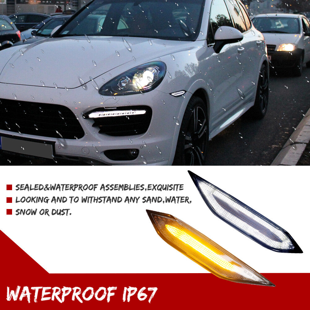 Clear LED Side Marker Lights for 11-14 for Cayenne Amber Turn Signal White DRL - v