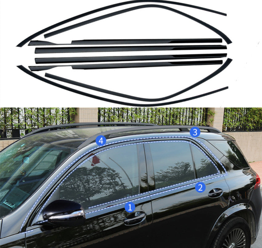 for Benz GLE 2020-2022 Black Steel Window Full Sill Molding Strip Cover Trim 8x