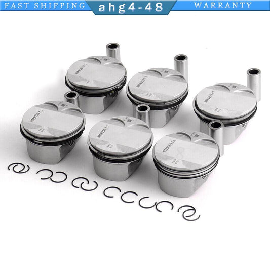 6-piece set of STD low compression 9.7:1 N52B25 piston rings suitable for E60, E90, 325i, and 523i.
