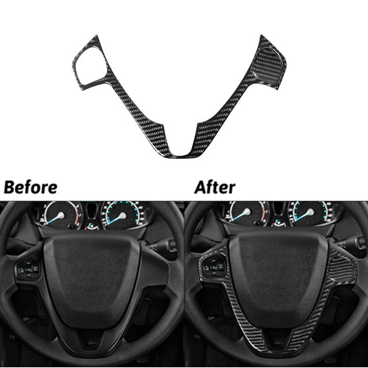2Pcs Carbon Fiber Steering Wheel Accent Cover Trim for Ford Fiesta 2011-2015