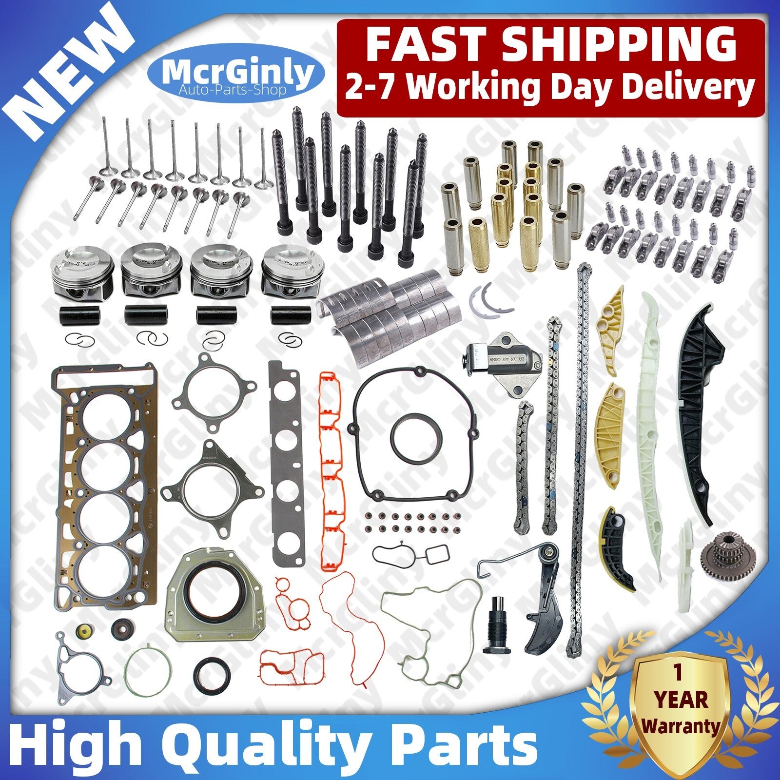 Gasoline engine rebuild kit with timing chain for Audi seats 2.0T - n