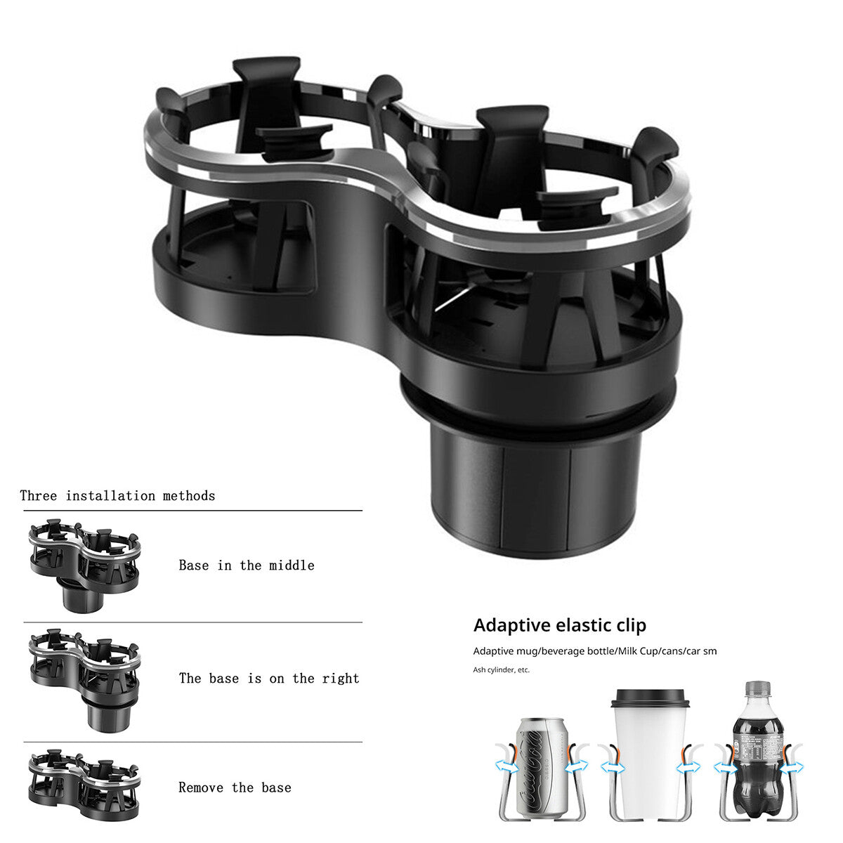 Universal Car Double Glass Frame Drink Elastic Cup Holder Base Adjustment Q