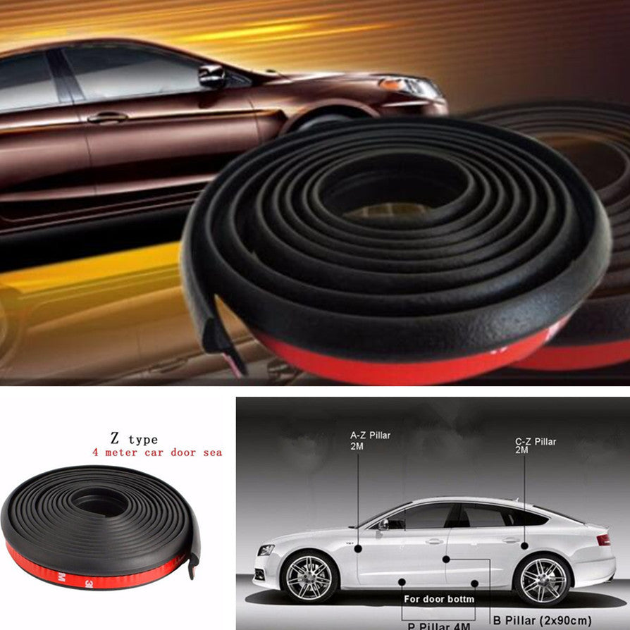 Black 4M Z-Shape Autos Car Door Seal Sealing Weather Strip Decal Waterproof Pad