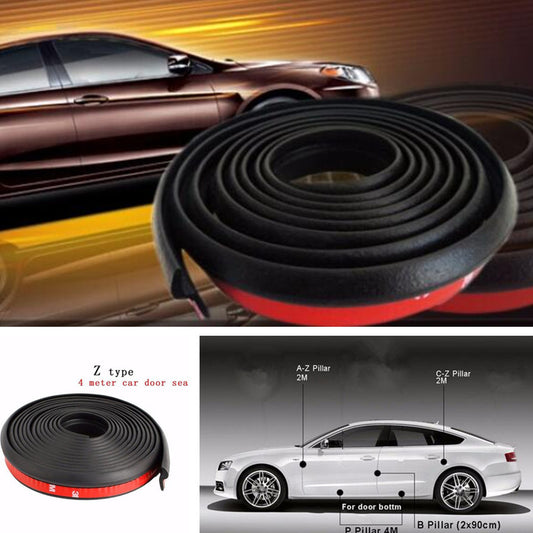 Black 4M Z-Shape Autos Car Door Seal Sealing Weather Strip Decal Waterproof Pad