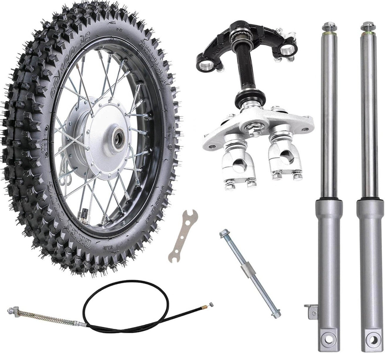 12-inch wheels, fork, 60/100-12 tires, suitable for CRF70 and CRF50 for mini pit dirt bike razors.
