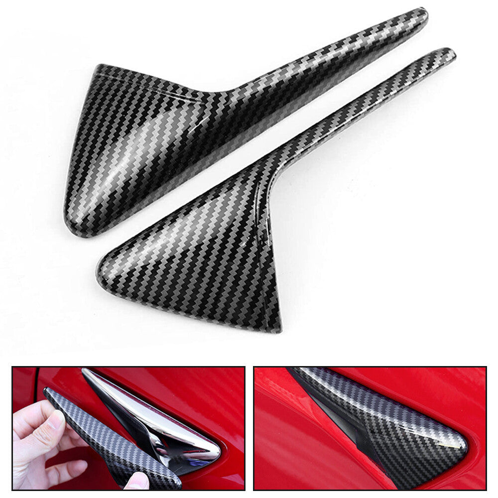 2-Piece Carbon Fiber Style Side Fender Camera Vent Cover Trim for Model 3 & Y- n