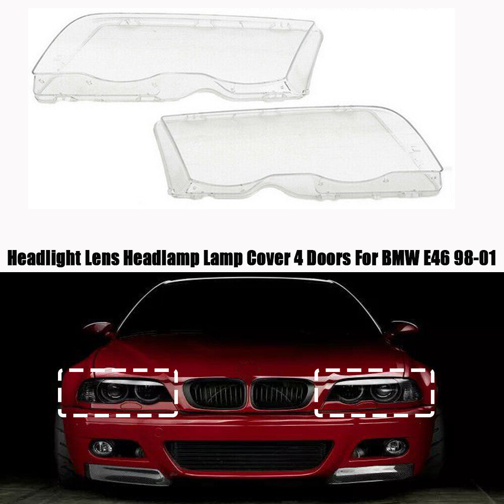 Left + Right Front Light Lens Cover Protector for 1999-2001 for BMW E46 4-Door