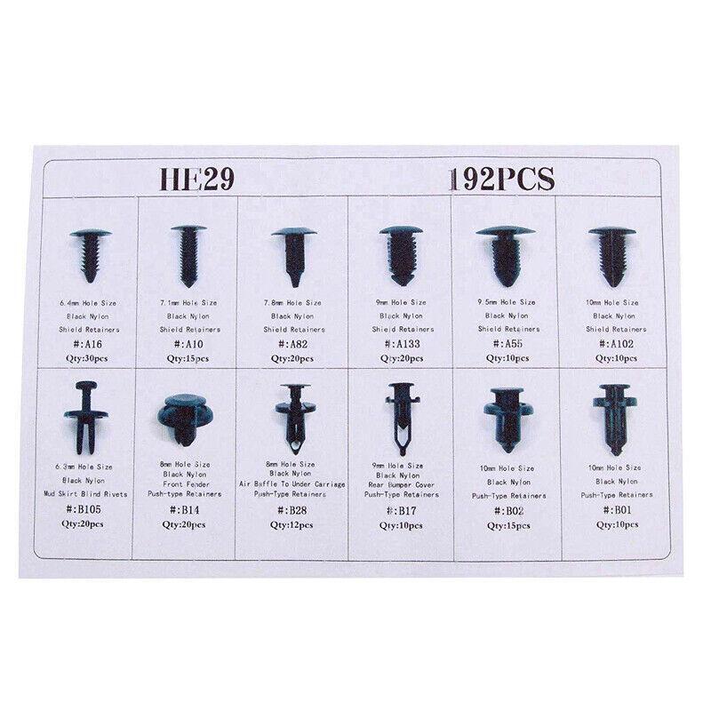 Car body panel retainer marketing kit with rivets, decorative clips, and a robust design. n