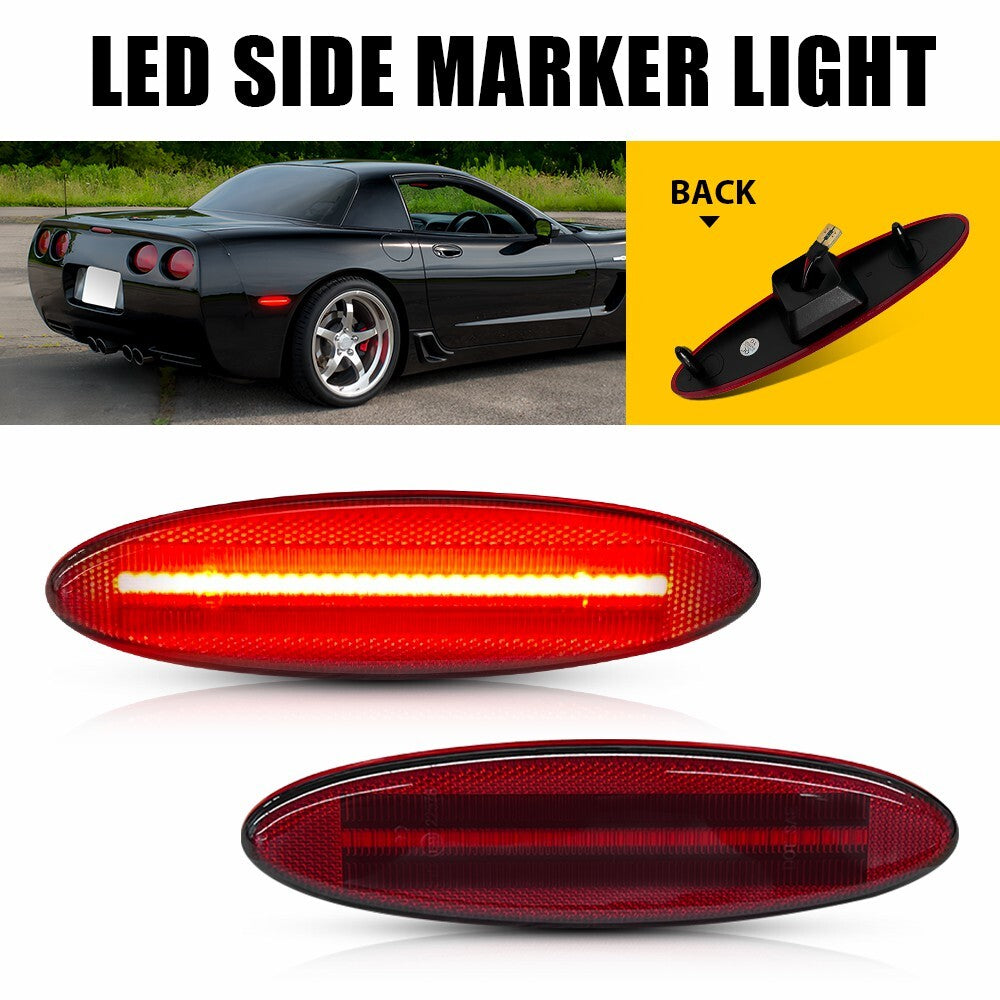 Red LED rear bumper fender side marker lights for 97 - 2004 for Corvette C5 B- v