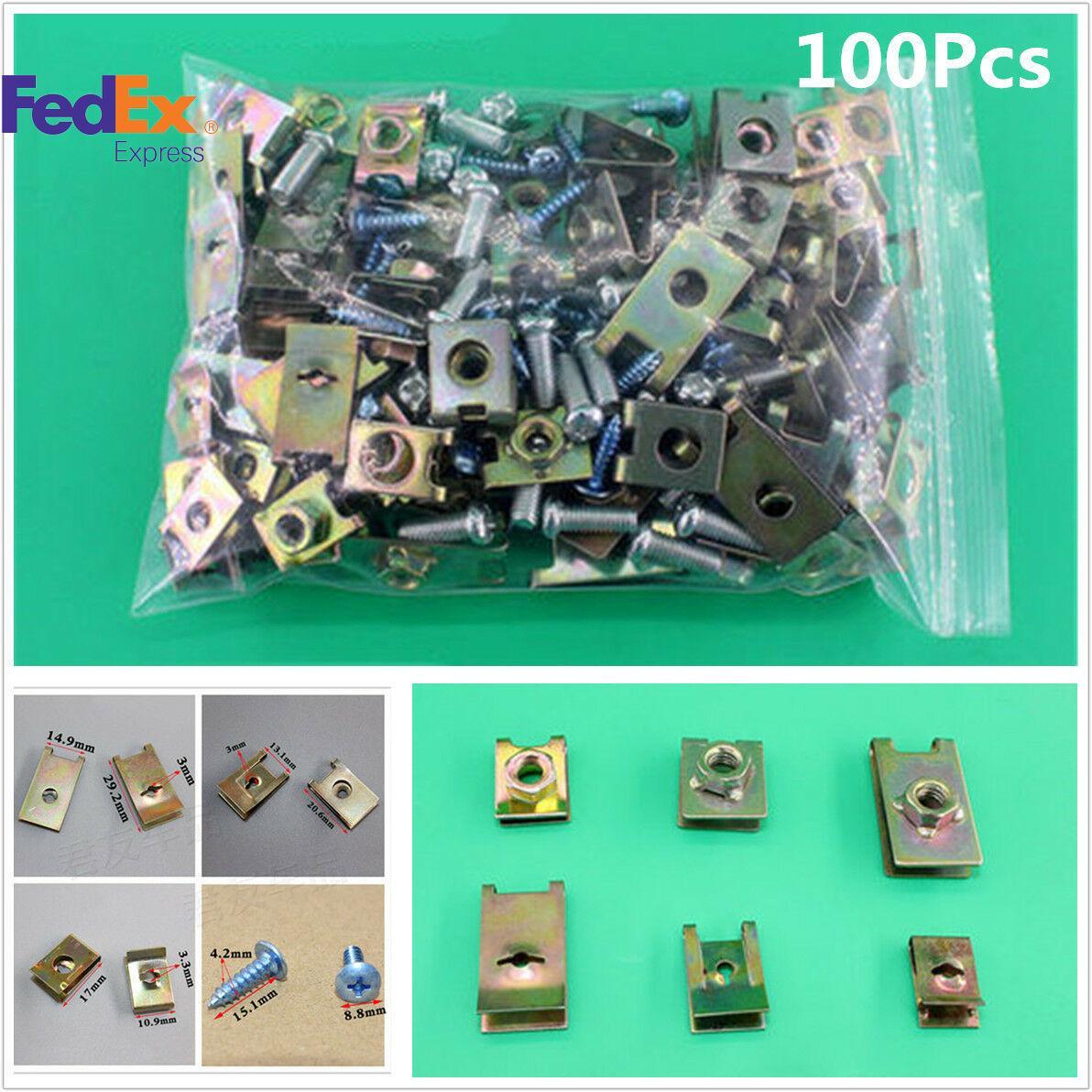 Car Body Door Panel U-Nuts Fastener Screw Gasket Fender Metal Clips Kit 100PCS
