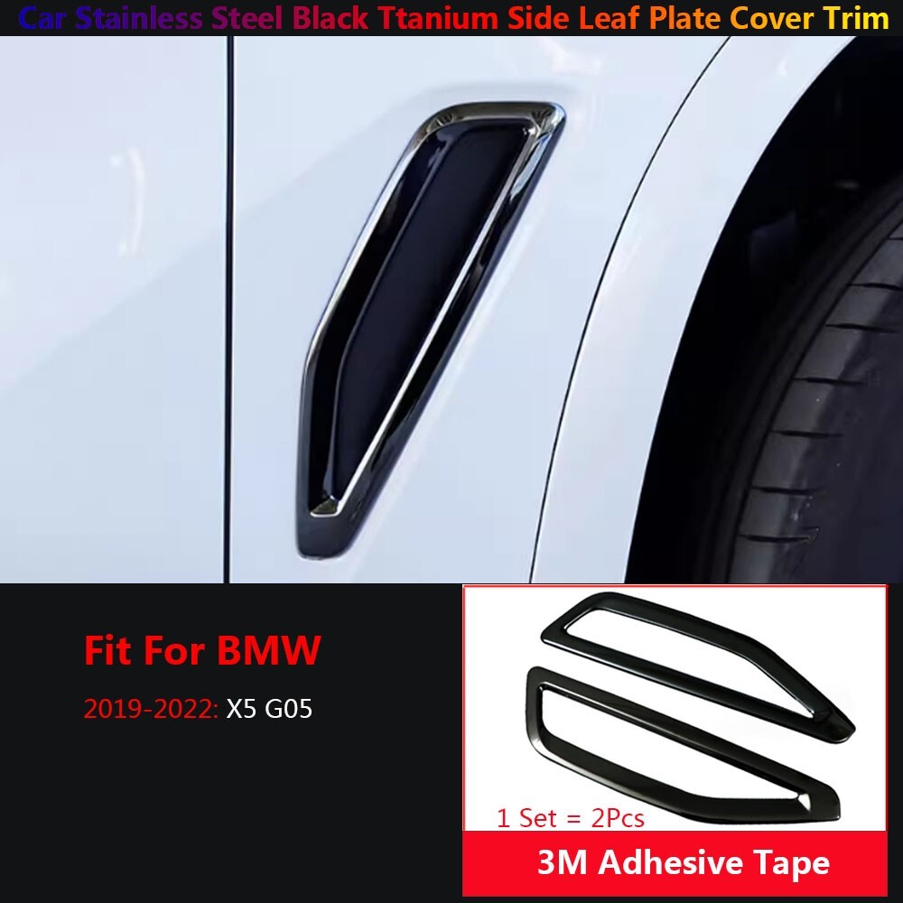 2x Black Stainless Car Side Fender Air Vent Cover Trims for BMW X5 G05 2019-2022