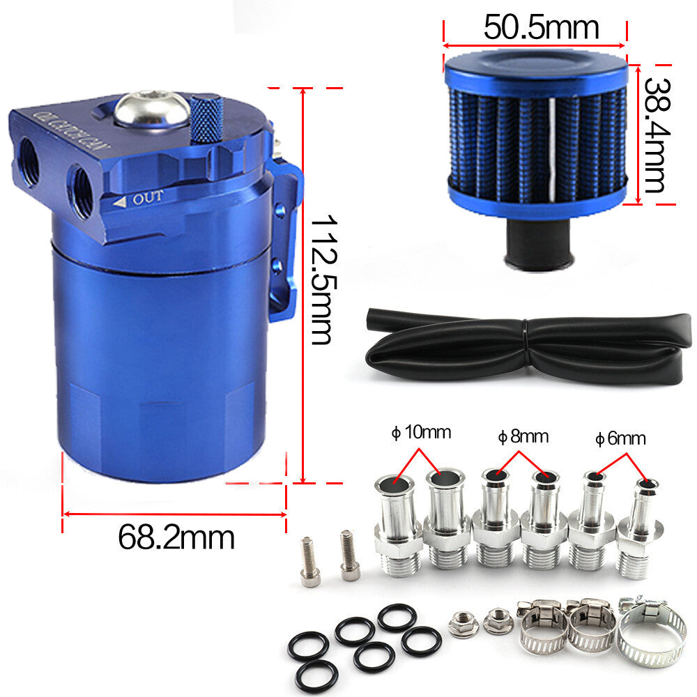 Blue Oil Catch Can Kit with Breather Filter Reservoir Baffled Tank Aluminum