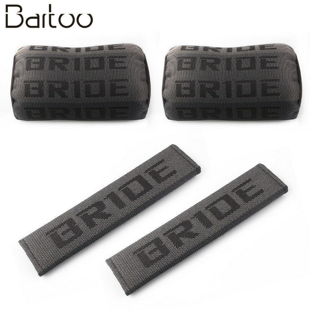 Gray 2Pair JDM Neck Headrest Pillow  Car for Seat Belt Cover Set Q