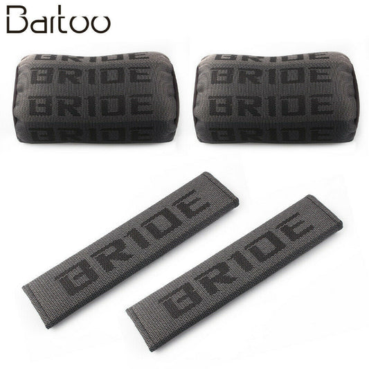 Gray 2Pair JDM Neck Headrest Pillow  Car for Seat Belt Cover Set Q