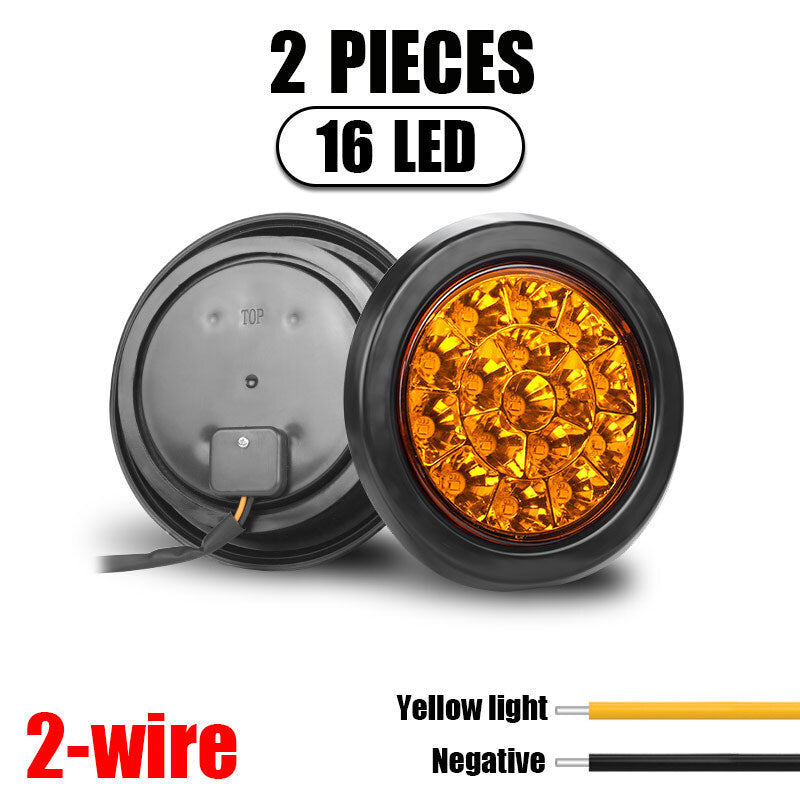 2X 4inch Round Amber 16-LED Truck Trailer Van Brake Stop Turn Signal Tail Lights