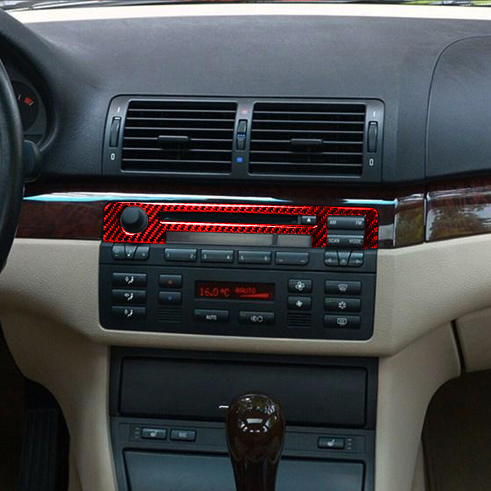 Red carbon fiber center console CD trim for BMW 3 Series E46 1998-2005