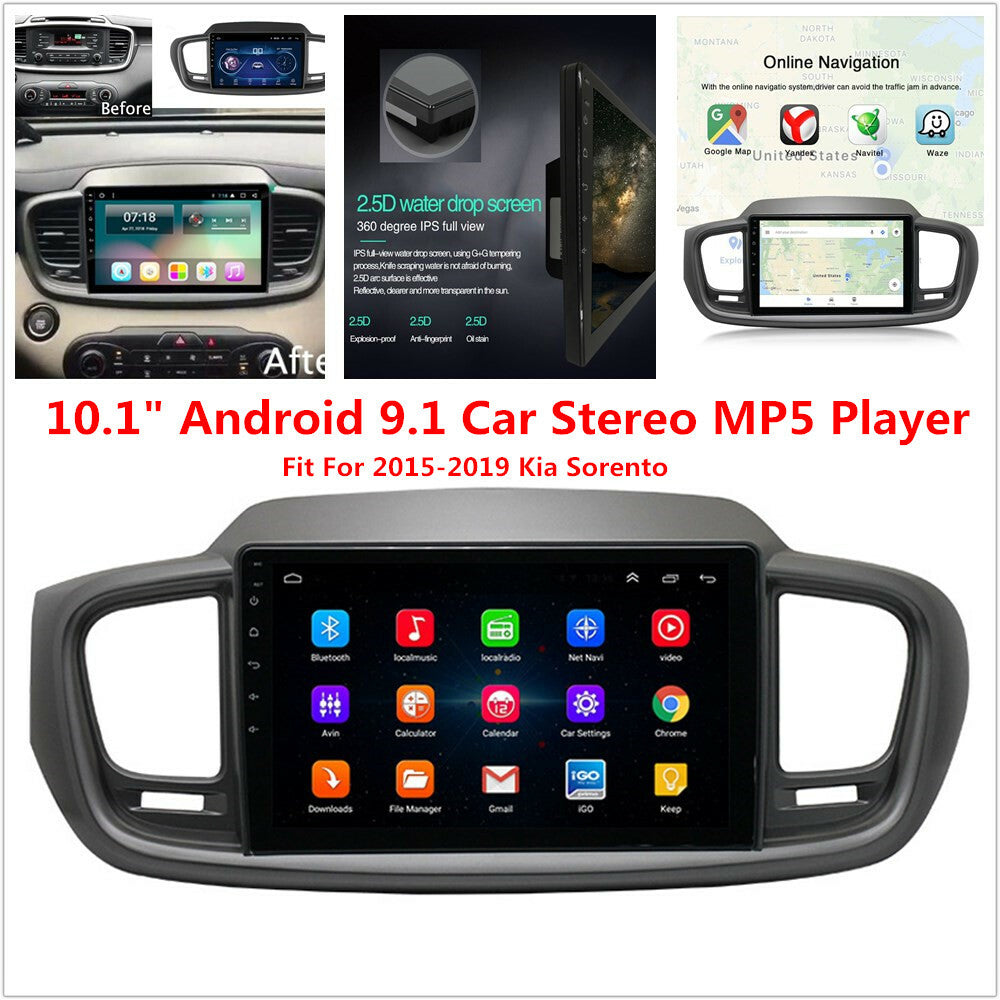 10.1-inch Android 9.1 Car Stereo MP5 Player Radio GPS for Kia Sorento 2015-18 16+1GB n