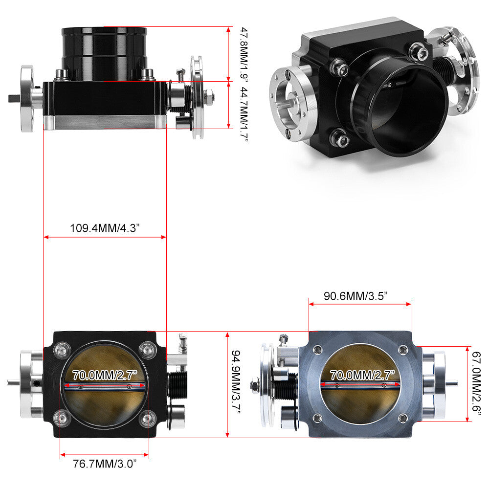 Universal 70MM 2.75 Billet Aluminum High Flow Intake Manifold Throttle Body