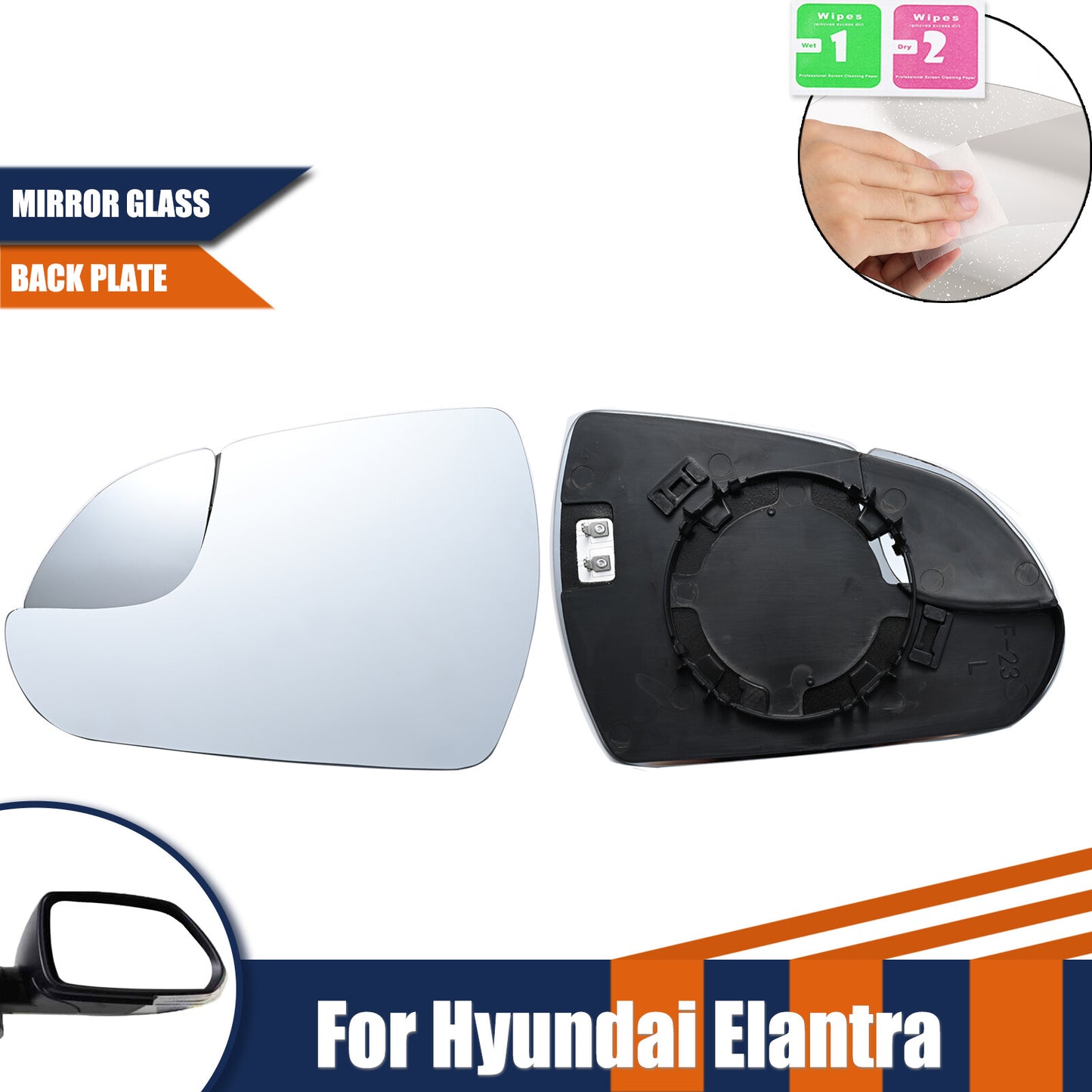 for Hyundai for Elantra 2017-2020 Mirror Glass With Backing Plate Left & Right Side
