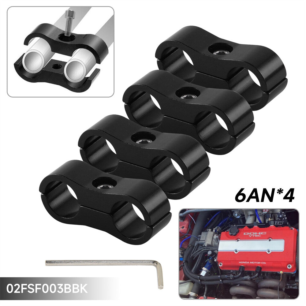 4pcs AN6 13MM 0.51 Braided Hose Separator Clamp Fitting Adapter Bracket Black