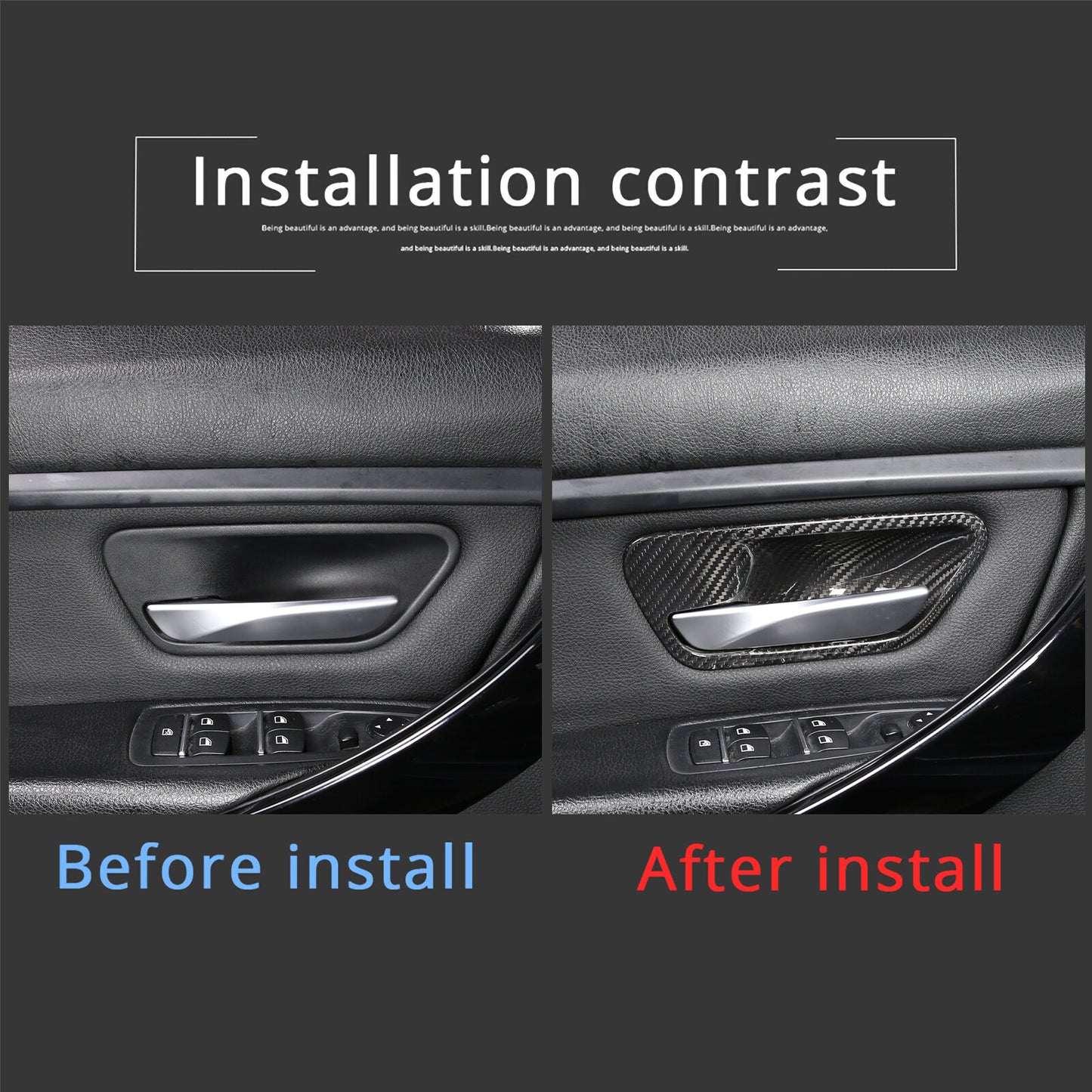 Carbon fiber door handle cup covers for 3 , 4 , F30, F34, 3GT 2013-2019 (4 pieces) n