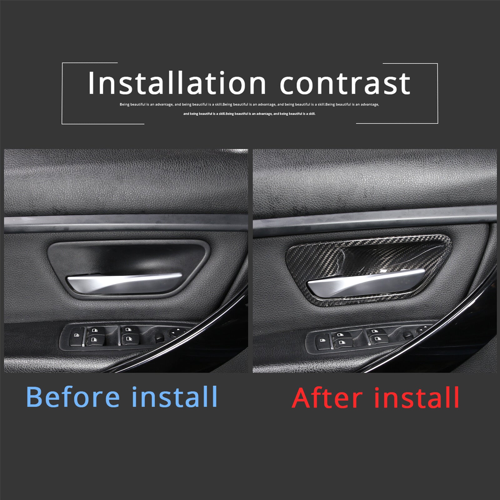 Carbon fiber door handle cup covers for 3 , 4 , F30, F34, 3GT 2013-2019 (4 pieces) n