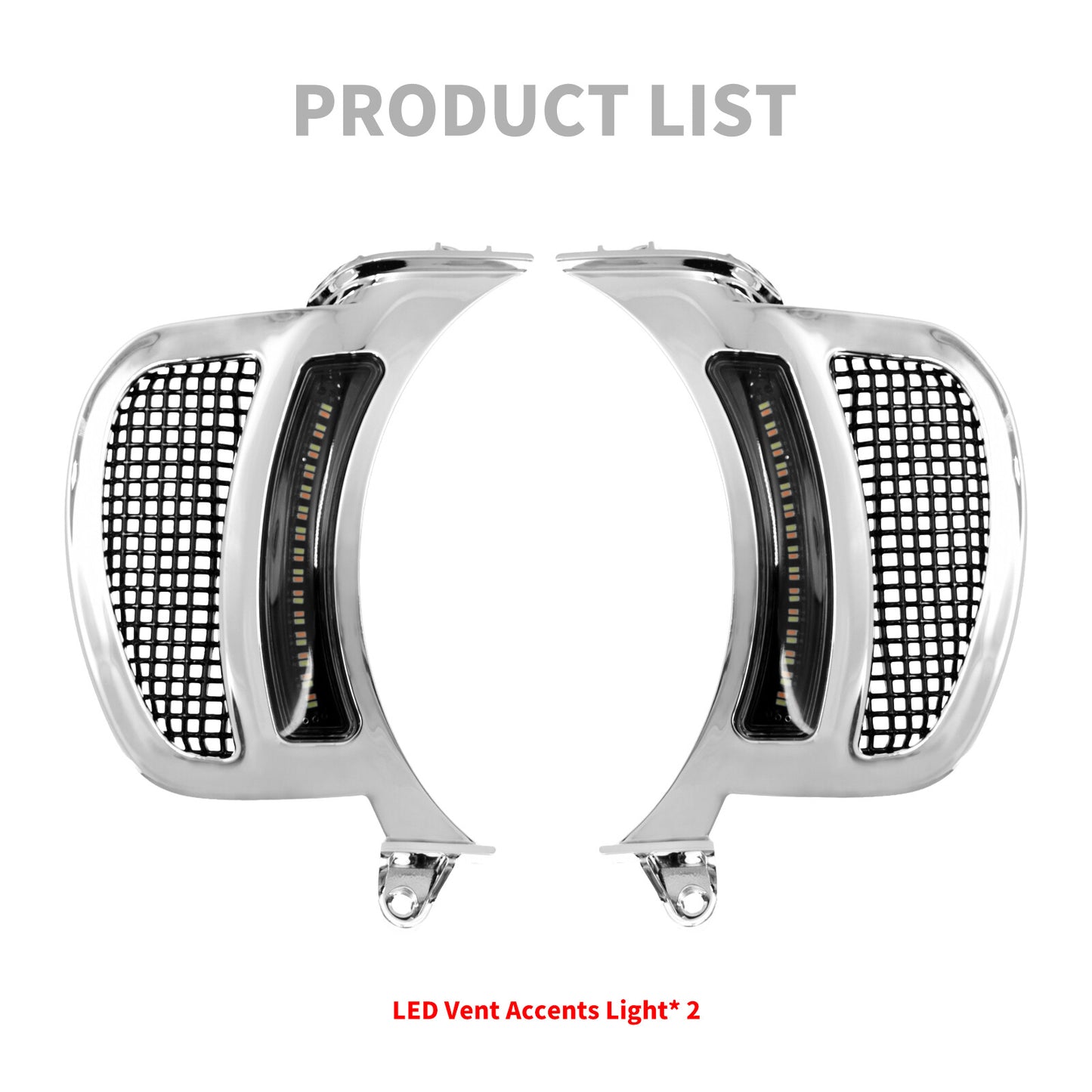 Chrome Headlight Vent Accent w/ Black Grille LED Light Fit for Harley Road Glide Q