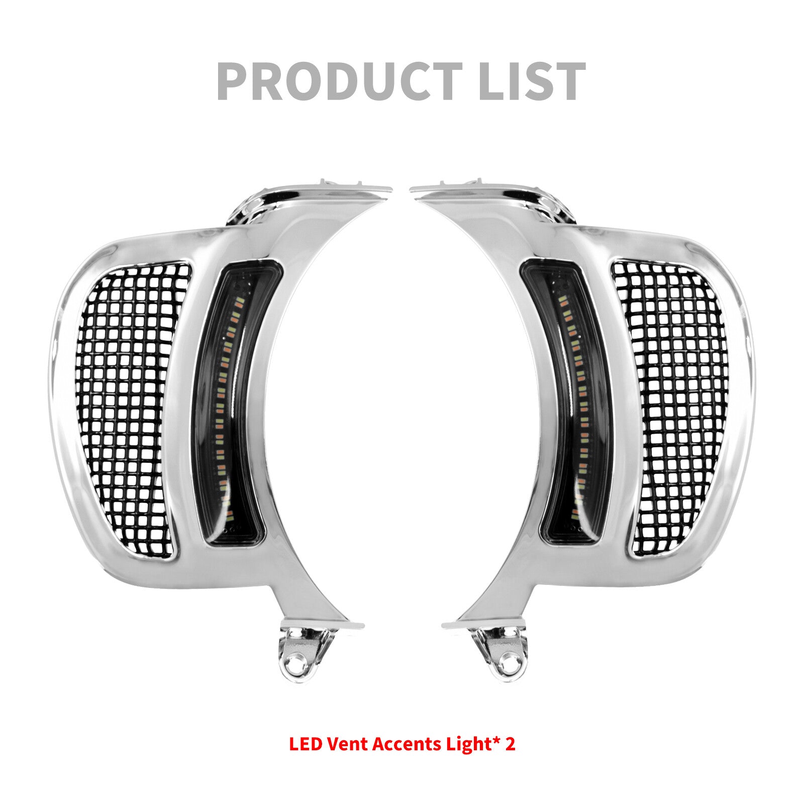 Chrome Headlight Vent Accent w/ Black Grille LED Light Fit for Harley Road Glide Q