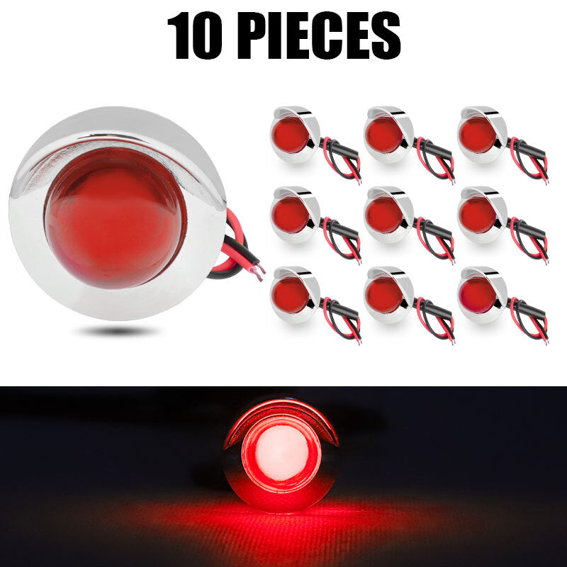 10x LED 3/4 Red Round Bullet Side Marker Lights Waterproof Truck RV Car Pickup