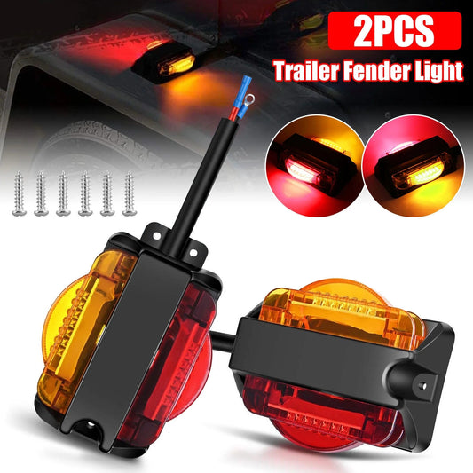 2pcs Amber/Red 14LED Trailer Fender Lights Clearance Marker Lights for Trucks 12V- v