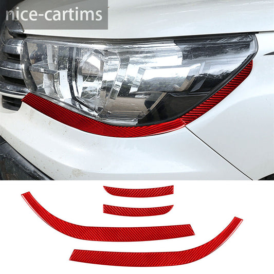 For Toyot@ Hilux Revo 2015-21 Red Carbon Front Headlight Eyelids Eyebrow Cover¡Á4