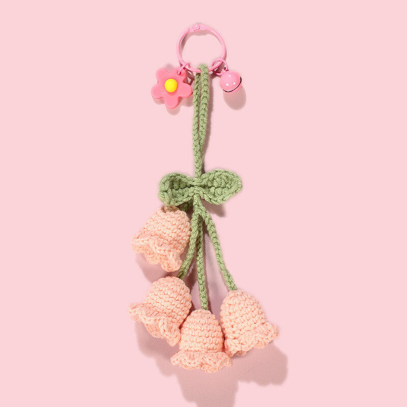 1Pc Hand-woven Bellflower Pendant for Rearview Mirror Hanging Accessory Pink