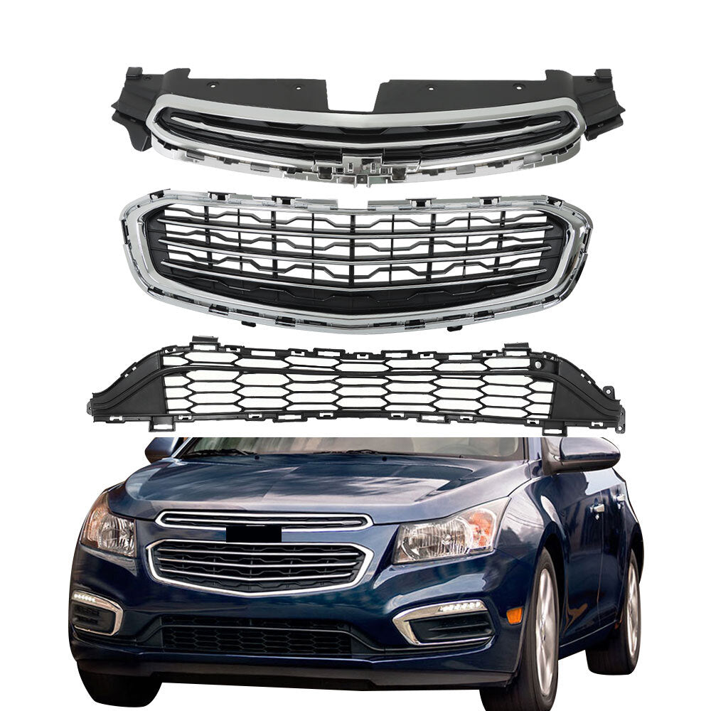 3-piece black plastic front bumper grille lower cover for 2015 for Cruze n