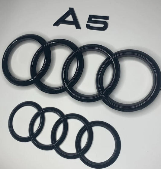 Hooded grille rear ring badge set for Audi for A5,trunk boot sticker, glossy black.