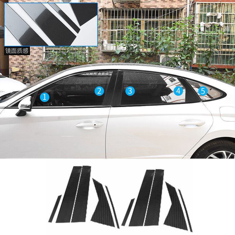 for Hyundai Sonata 20-23 Carbon Fiber steel Door Window Pillar Posts Cover Trims
