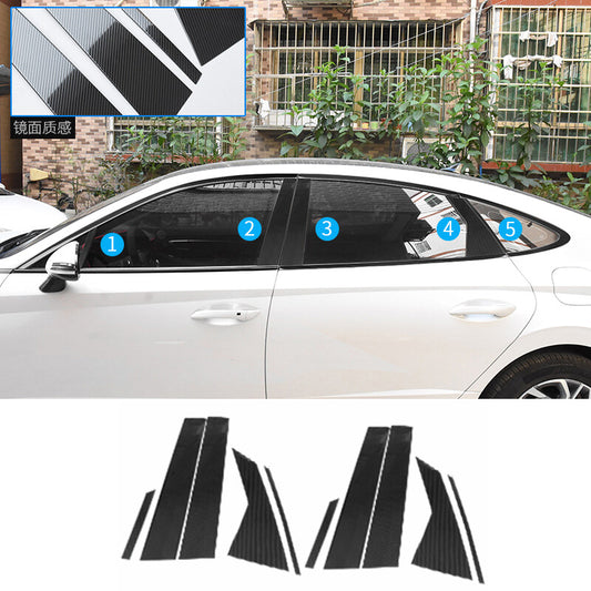 for Hyundai Sonata 20-23 Carbon Fiber steel Door Window Pillar Posts Cover Trims