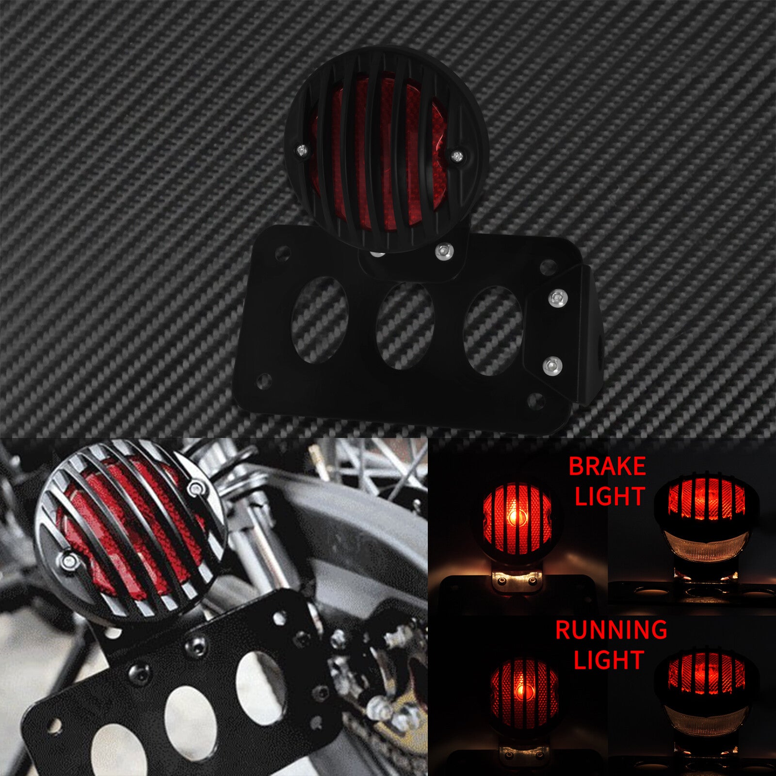 Rear Side Mount Tail Light w/License Plate Holder Bracket Fit for Harley Bobber