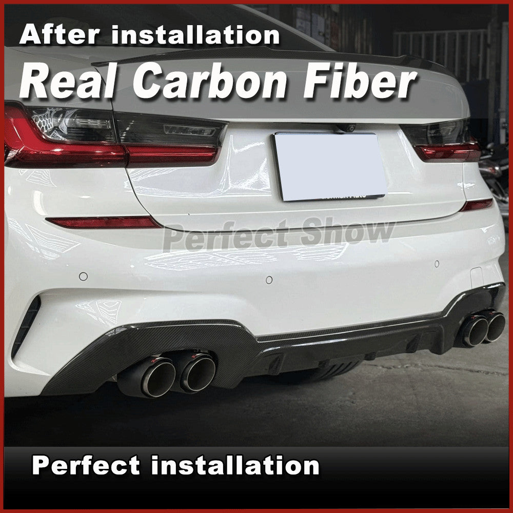 Fit for BMW G20 G28 330i 2019-2021 Carbon Fiber Rear Bumper Diffuser Lip Spoiler