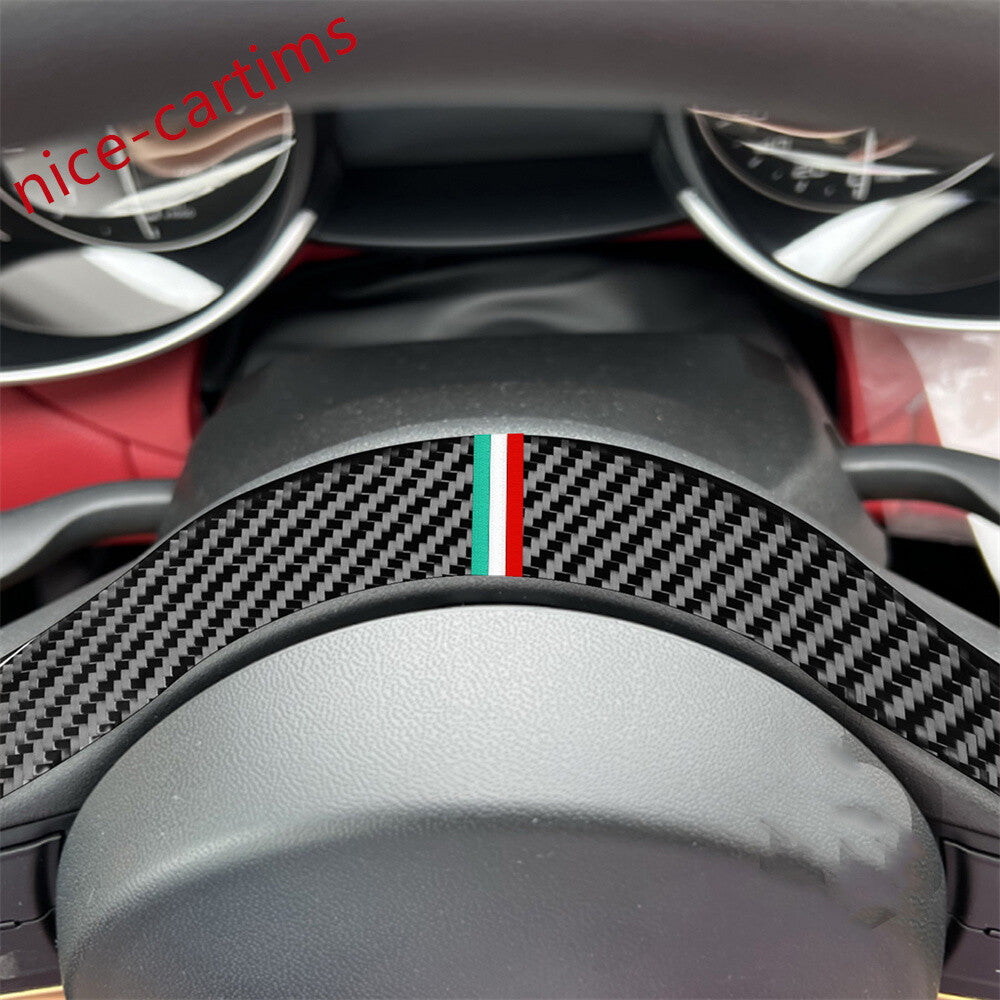 Carbon Fiber Car Steering Wheel Panel Cover Fit for Alfa Romeo Giulia 2017-2019